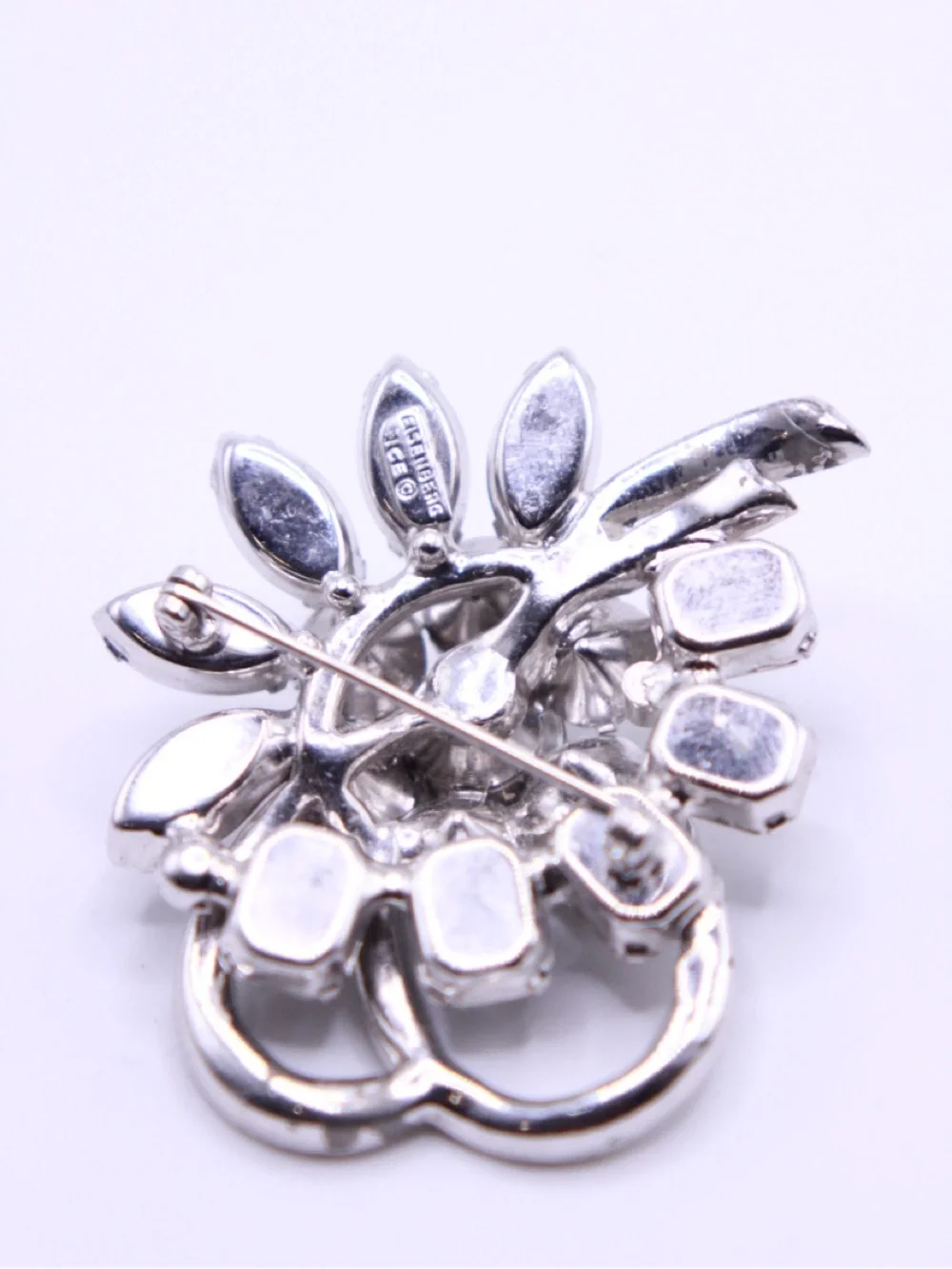 Vintage Signed Eisenberg Ice Crystal Smokey & Clear Rhinestone Brooch Statement